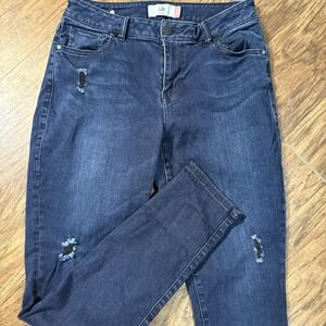 Cabi Ladies Dark Wash Distressed Skinny Blue Jeans Size 8 Stretch Casual Curvy
